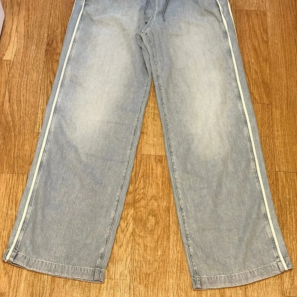 Madewell Tall Pull-On Track Pants in Airy Denim Faded Horizon Wash Size TM